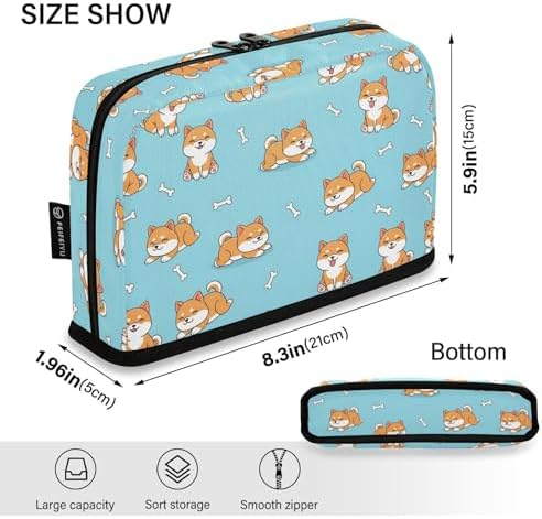 Emelivor Pets Dogs Shiba Blue Print Large Capacity Pencil Case Stand Up Pencil Pouch for School Office Aesthetic Pen Organizer Bag with Pockets Portable Stationery Bag for Kids Adults Boys Girls