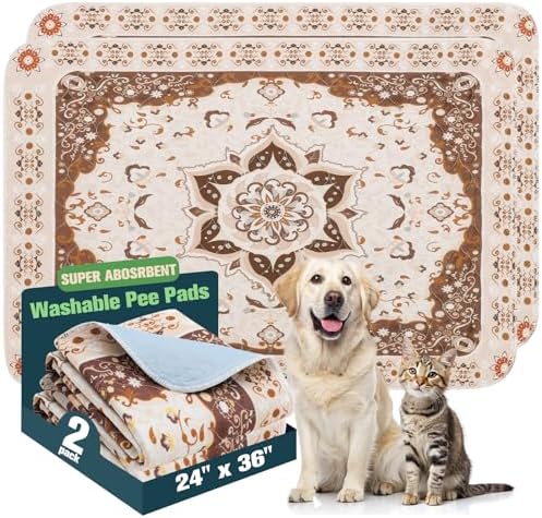 EXPAWLORER Washable Pee Pads for Dogs - 2 Pack Waterproof & Leakproof Reusable Training Dog Pads Pet Puppy Pads,Dog Nonslip Potty Pads for Floor, Crate, Couch Whelping Mats,Khaki 24"x36"