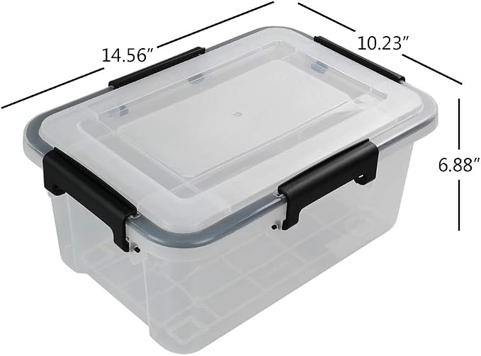 4-pack 10 Liter Clear Plastic Storage Box with Latch Clip/Seal Lid | Food Storage Containers, Latching Bin with Lid, Stackable, Durable