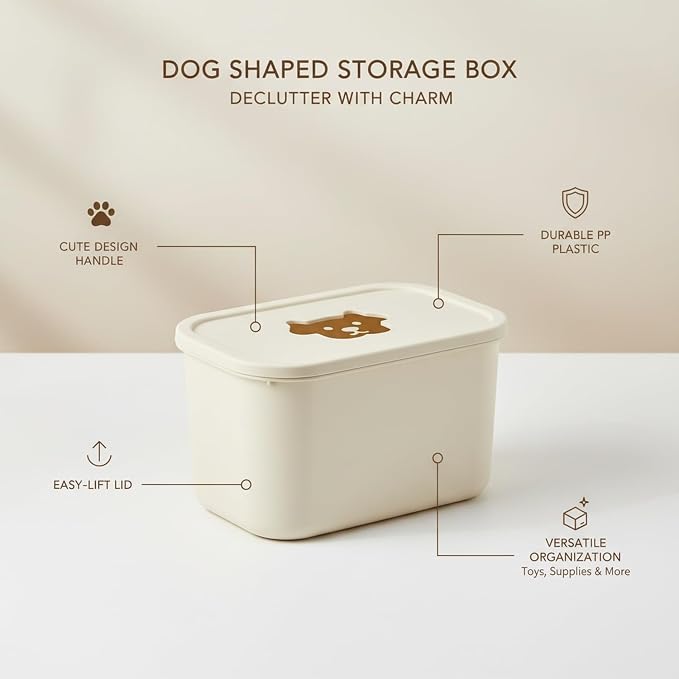 Dog Shaped Storage Bin with Lid and Handle, Decorative PP Plastic Organizer Box for Home, Office, and Craft Supplies