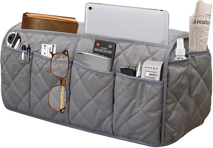 Armchair Caddy for Recliner - Sofa Armrest Organizer with 14 Pockets | Waterproof Remote Control Holder for Recliner, Non-Slip Chair Arm Storage for TV Remote, Phone, Books, Magazine, iPad