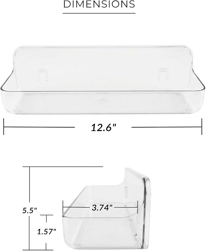 Long Adhesive Wall Organizer Shelf, No-Drill, Clear | BPA-Free PET, Built-In Drain Holes, Detachable, Extended Storage for Shampoo Bottles, Body Wash, Spice Jars