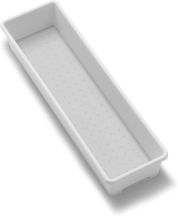 madesmart Classic 13 x 4 Long Storage Bin, White | non slip feet, rounded corners, open compartment, soft grip lining, utensils tools supplies, office craft items, woman owned