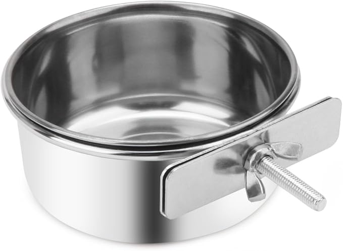 Wontee Pet Food Water Bowl Stainless Steel Feeding Cups Feeder, S | Rust-proof, securely mounted to prevent tipping, removable for easy refilling and cleaning, for dogs/cats/birds/rabbits