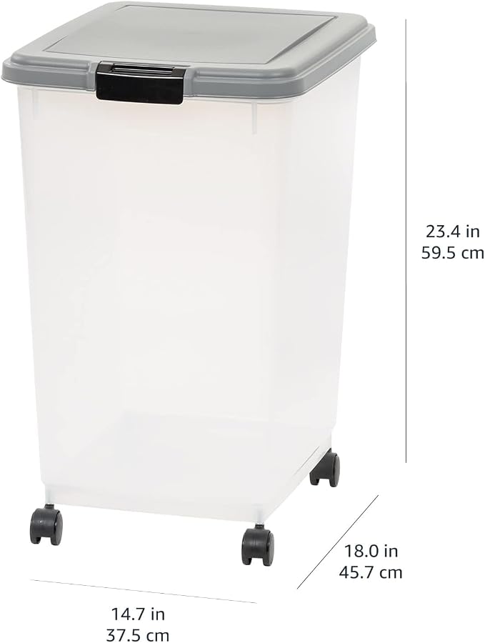 Amazon Basics Airtight Pet Food Storage Container with Scoop, BPA Free, Removable Wheels, 69 QT, Gray