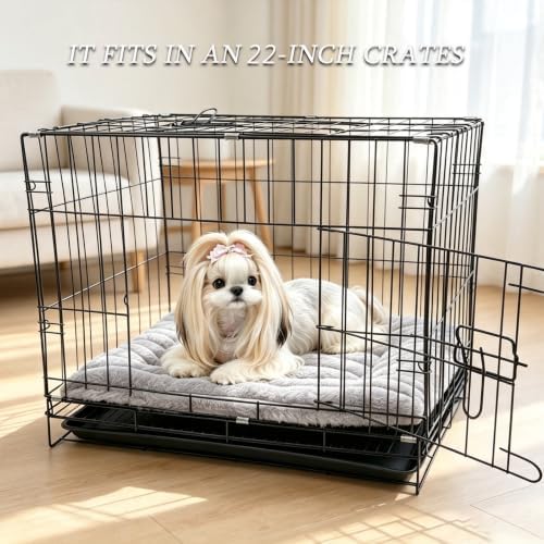 22 Inch Ultra Soft Comfy Pet Bed, Tiny Dog Bed, Washable Anti-Slip Crate Pad Sleeping Cushion Mat for XX-Small Dogs, Indoor Cats & Cat Carrier, Light Gray