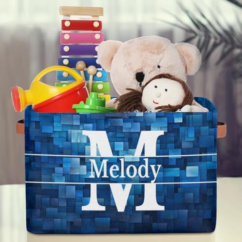 Custom Initial Letter Storage Basket, Dark Blue Geometric Books Shelf