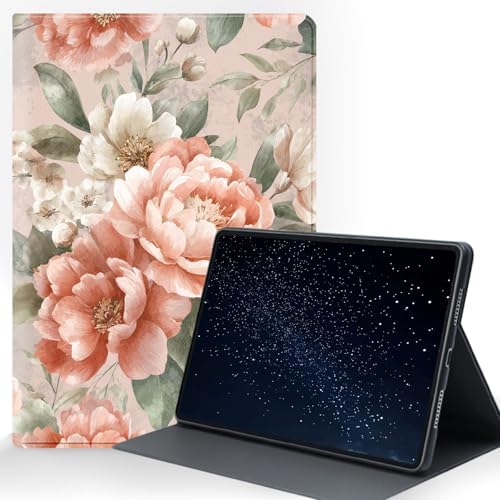 for Samsung Galaxy Tab A9 Plus/A9+ 5G 11 Inch 2023 (SM-X210/X215/X216/X218) Tablet Protective Cover with Adjustable Stand and Magnetic Auto Wake/Sleep,Peony Floral
