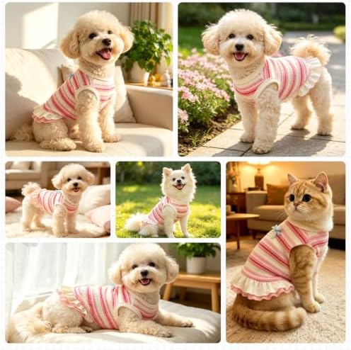 Striped Small Dog Dress Cute Pink Girl Dogs Cats Clothes, Pink XL