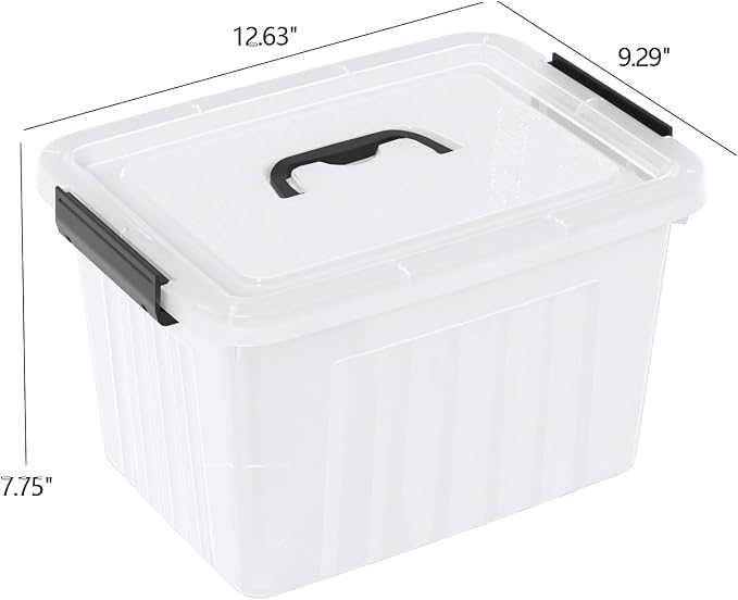 Clear Storage Latch Bin 12 Quart, Plastic Organizing Box, 6-Pack | Stackable Clear Containers with Secure Latching Lids / Black Handles, for Closet, Pantry, Garage, and Craft Storage
