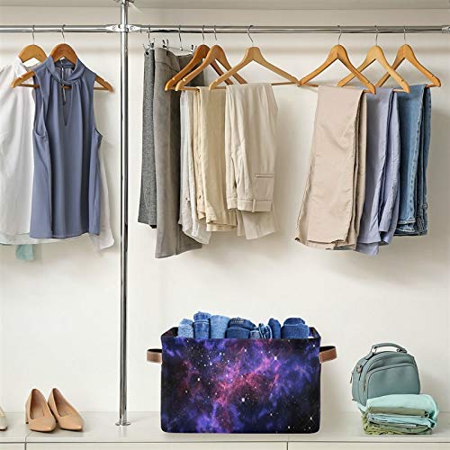 SEULIFE Universe Galaxy Star Space Foldable Storage Basket, Large Collapsible Organizer Storage Bin Cube Toys Storage Boxes with Handles for Bathroom Kids Nursery Closet Storage, 2 Pack