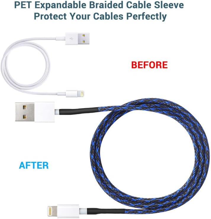 100Ft-1/2inch PET Expandable Braided Wire Sleeving,Wire Loom Cable Sleeve for TV,Computer,Home Theater,Automotive,Home Industrial,Electrical Wires,Chemical,Protect Cat from Chewing Cords,BlackBlue
