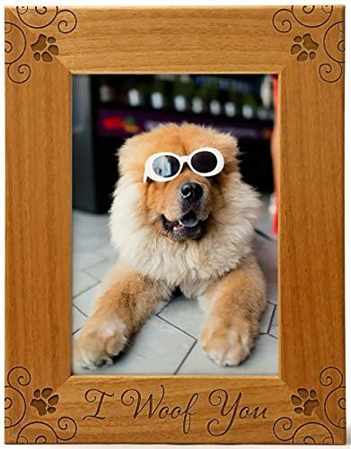 CEDAR CRATE MARKET I Woof You Pet Picture Frame Engraved Natural Wood, Fits a 5x7 Vertical Portrait, Dog Picture Frame, Dog Mom Gifts