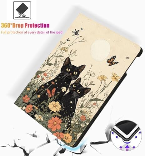 for Microsoft Surface Pro 8-13" 2021 Tablet Case,Auto Wake/Sleep,Adjustable Stand Protective Cover - Black Cat Flower Moon