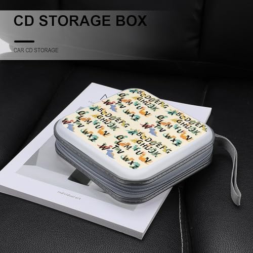 Hard Shell DVD Storage Binder Dinosaur, Holds 40 Discs, Portable Wallet with Carry Handle, Organizer for Car Home Office