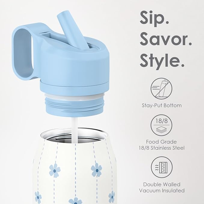 Blue Floral Stainless Steel Water Bottle with Twist Lid 20oz, Travel Insulated Water Bottles for Sports & Gym, Gift for Women Girls Friends Birthday Christmas