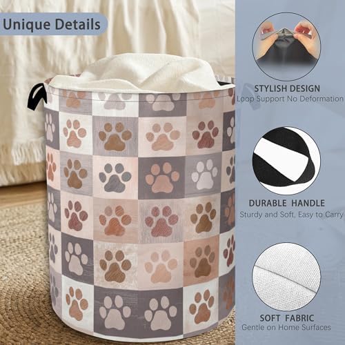 Colorful Dog Cat Laundry Basket,Paws Foldable Oxford Cloth Tote Bag Laundry Hamper Clothes Storage Bucket Organizer for Bedroom Laundry Storage Dormitories 16" x 20.8"