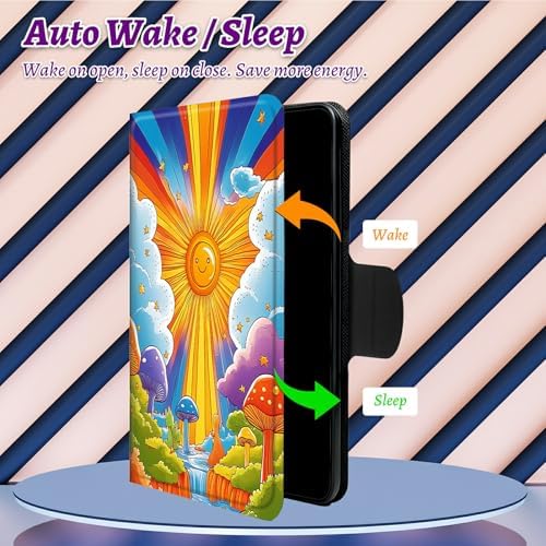 Rotating Handle Case for Samsung Galaxy Tab A11 2026/A9 2024 8.7 Inch, 360 Degree Swivel Kickstand with Magnetic Closure, Shockproof Leather Protective Cover for Women Men, Sun Clouds Creek