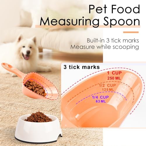 Melamine Pet Food Measuring Scoop, 1 Cup 1/2 Cup 1/4 Cup with Clear Measurement Lines for Dog, Cat, Bird, and Rabbit, Durable, Ergonomic Handle, Dishwasher safe-Orange & Baby Blue