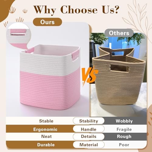 13 Inch Storage Cubes, 3 Pack Cube Storage Bins for Organizing, Cotton Rope Woven Baskets for Shelves, Bathroom, Kids Room, Closets, Baby Nursery