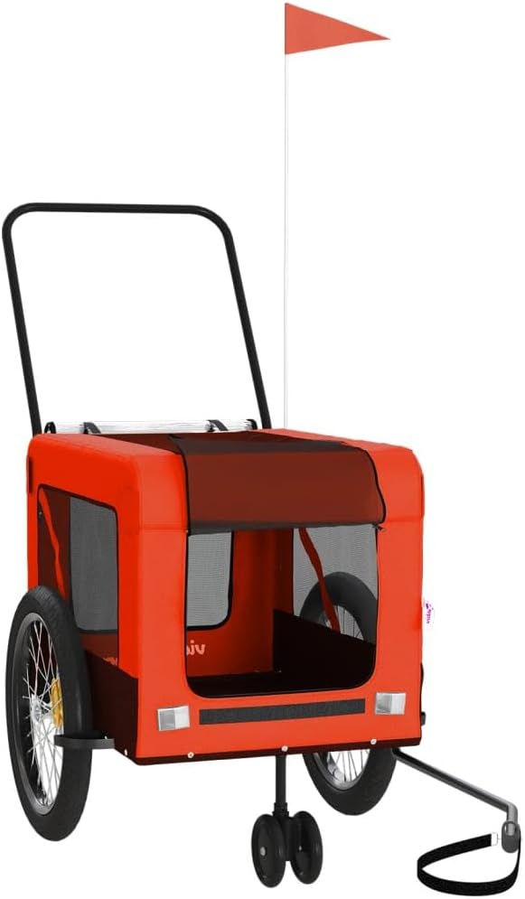 Pet Bike Trailer for Small Dogs, Foldable Bicycle Cargo Trailer with Iron Frame and Oxford Fabric, Includes Mesh Windows, Reflectors and Flag for Safety