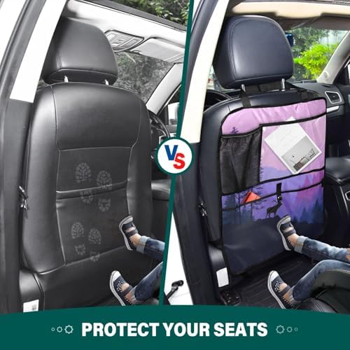 2 Pack Back Seat Car Organizer with Storage Pockets Kick Mats Back Seat Protector Hanging Car Organizer Automotive Seat Back Cover Organizers Purple Stag Mountains and Forest