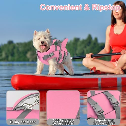 Dogcheer Dog Life Vest Shark, Life Jacket for Dogs, Swim Vest- Lt Pink,XS