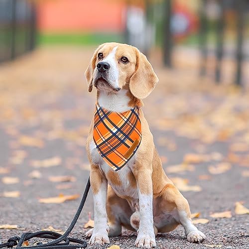 Realeaf Fall Dog Bandanas 2 Pack, Reversible Orange Plaid Holiday Pet Scarf for Boy and Girl, Premium Durable Fabric, Halloween Thanksgiving Bandana for Medium and Large Dogs (Large)