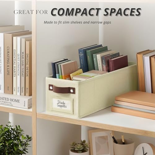 DECOMOMO Narrow Storage Bins, Small Basket with Handles (Beige, 4 Pack)