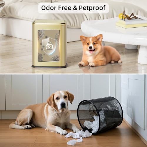 8L/2.1 Gallon Small Bathroom Trash Can with Lid, Swing-Top Rectangular Waste Bin, Stainless Steel Garbage Can for Home, Office, Toilet, Bedroom, Living-Room (Gold)