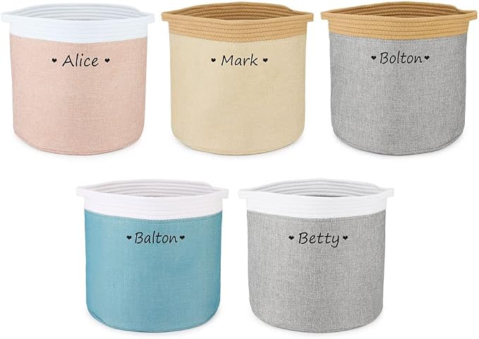 Personalized Dog Toy Storage Basket Bin Collapsible Customized Pet's Name Round Storage, Organizer for Dog Toys、Clothing、Apparel & Accessories with Box (Heart White Blue)