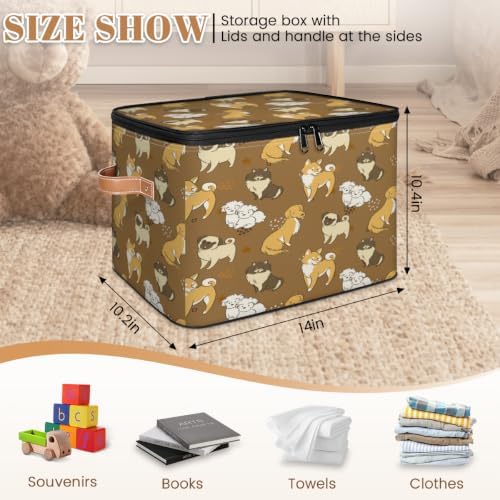 Dogs Collapsible Fabric Storage Bin with Lid | Storage Basket, Foldable, Waterproof, Handle, Large, Closet Organizer, Home, Cute Puppy Dogs