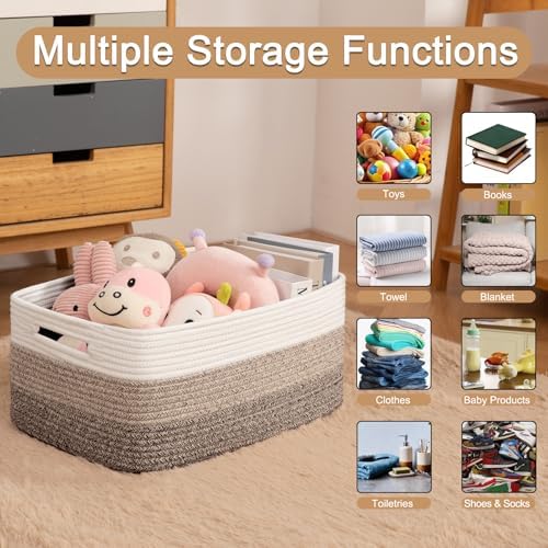 OIASKET Large Storage Basket for Organizing, Woven Rope Basket for Shelves, Closet Organizer Bins for Clothes, Blanket, Toys, Baby Nursery Storage, 17.7" x 13" x 7.87", 2 Packs Yellow