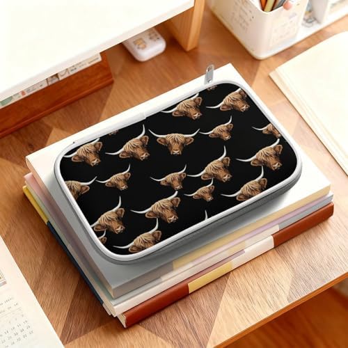 Slim And Simple Pencil Case Waterproof Pen Organizer Box For Art Pens & Pencils Scottish Highland Cow