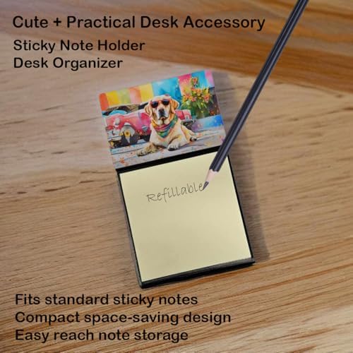 Caroline's Treasures Yellow Labrador Hippie Dawg Sticky Note Holder Refillable Dispenser Self-Sticky Note Pads, Memo Pads Blank Desk Accessories