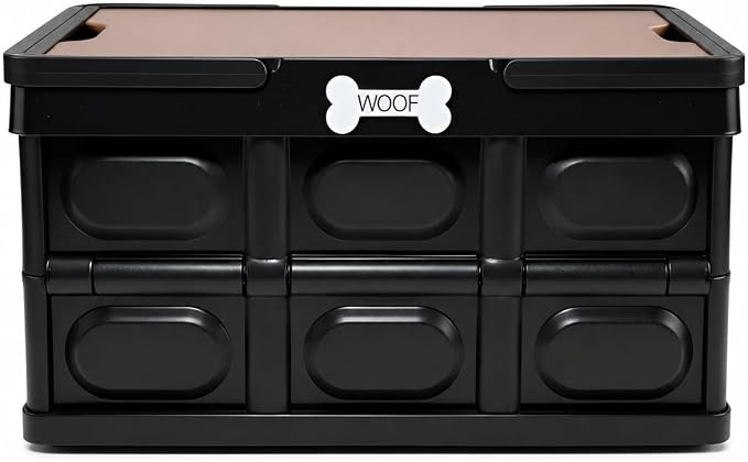 Morezi Outdoor dog toy bin chew proof box storage in plastic foldable designed dog stuff organizer great for pet food organizing toys leashes clothing in outside black