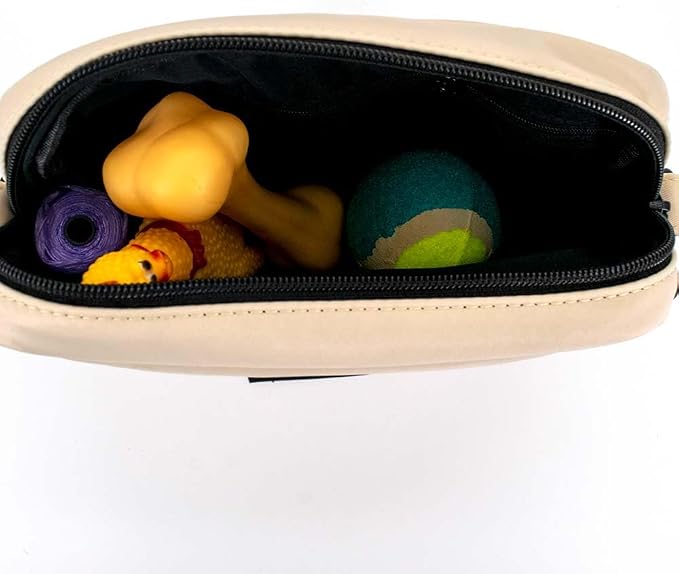 Dog Treat Pouch with Removable Small Pet Training Treat Pouches, Built-in Poop Bag Dispenser, Adjustable Shoulder Strap Cross Body Dog Walking Bag (Beige)