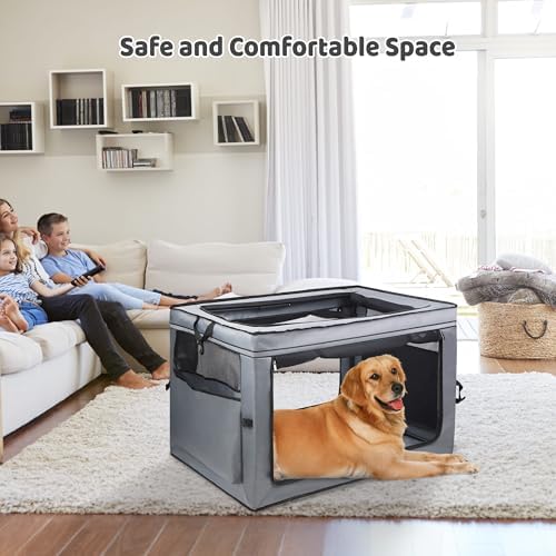 ZUKKA Collapsible Dog Crate for Medium Large Dogs Portable Waterproof Dog Crate Foldable Soft Kennel 3-Door and Mesh Windows for Indoor & Outdoor Travel,with Storage Bag