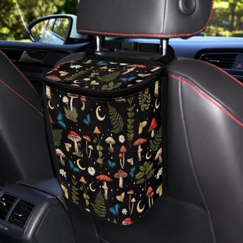 Hanging Garbage Bin Mushroom Butterfly Floral Cute Car Accessories Multipurpose Trash Bin Decoration Car Interior for Women Men