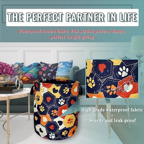 Colorful Dog Paws Hearts Laundry Basket Foldable Hamper 18.9"x16.5"