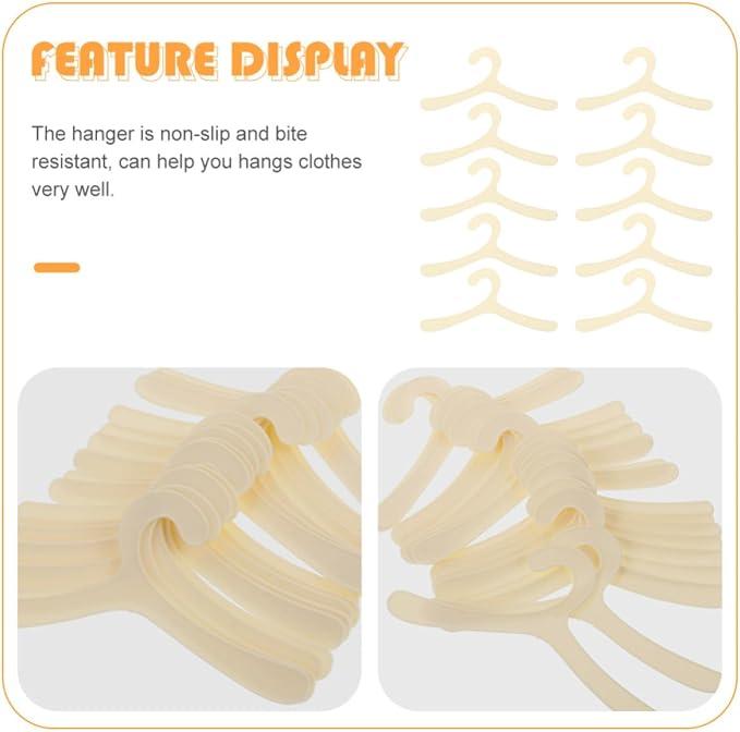 Lurrose 10pcs Plastic Pet Clothes Hangers Non-Slip Lightweight Dog Clothing Hanger Rack for Traveling Pet Apparel Storage White 19cm