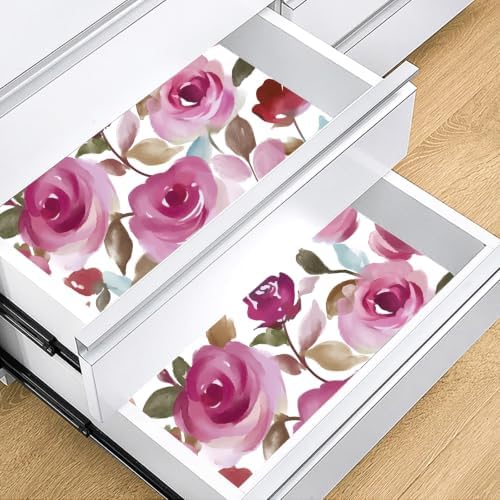 HAOKHOME Self Adhesive Shelf Liner Purple Rose Floral Cabinet Drawer Liners | Peel and Stick Contact Paper Kitchen Cupboard Dresser Drawes Waterproof Bathroom Countertop Wire Decorative 17.3in x 6.5ft