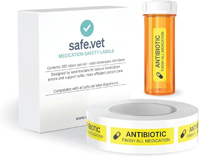 Dispensed Medication Veterinary Pharmacy Labels | Roll of 500 | Clinical-Grade Color-Coded Stickers for Medication Bottles (Antibiotic)