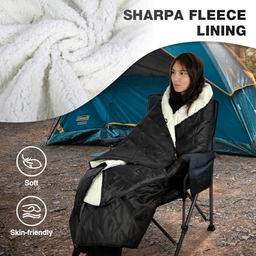 REDCAMP Large Camping Blanket with Sherpa Lining, White 79"x59" | Cold Weather Warm Thick Outdoor Blanket Comfy Foldable & Windproof for Camping Stadium,Car,Picnics,Pet,Trip,Machine Washable