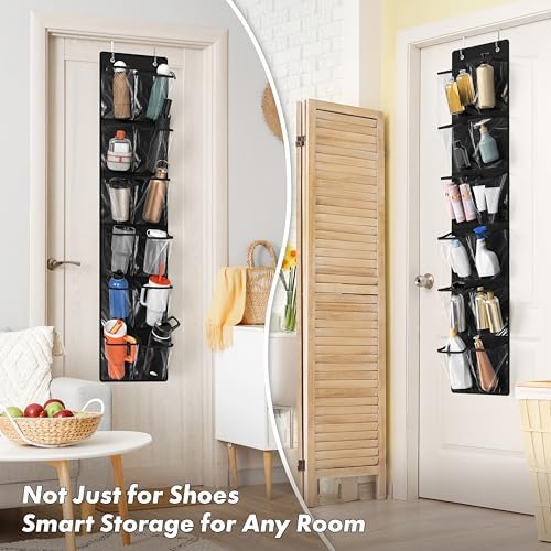 Simple Houseware 12 Pockets Large Over Door Shoe Organizer, 2 Pack, Black