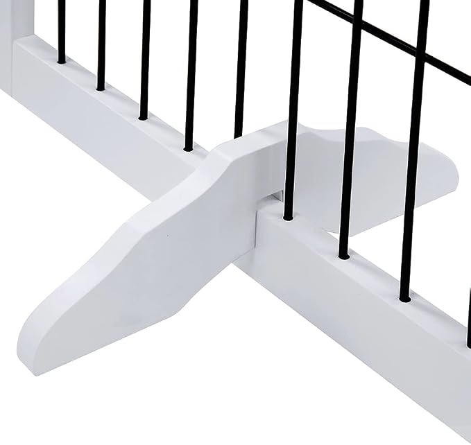 beeNbkks Extra Wide Pet Gate, 6-Panel Freestanding Dog Barrier with Door | Heavy-Duty Wooden Indoor Playpen with Metal Bars and 5 Support Feet, Secures Doorways Stairs Fireplaces or Large Openings