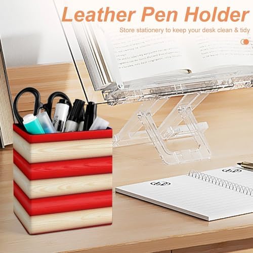 Fashion Leather Pen Holder Desktop Stationery Organizer Makeup Brush Cup American Flag Baseball Bats And Balls