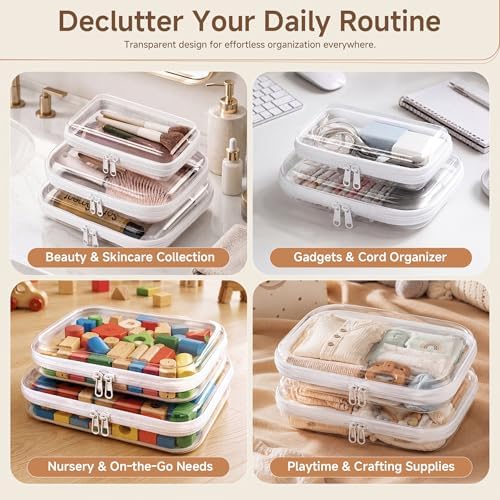 2 Pack Clear Hard Shell Zipper Case Diaper Organizer | 1.0mm Hard Shell, Upgraded Large Zipper Pulls, Clear Travel Pouches, Smooth Zipper Closure, Holds Shape