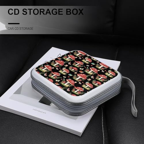 Hard Plastic Protective CD Case Wild Mushrooms, 40-Disc Capacity Storage Binder with Zipper, Portable Organizer for Home Office