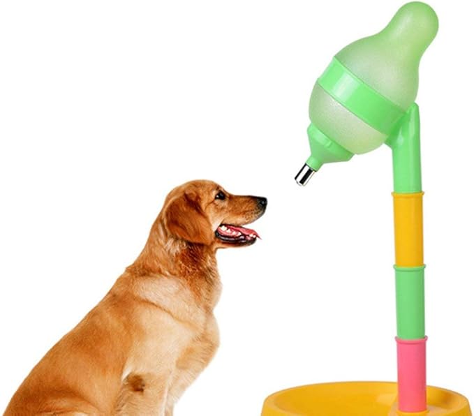 DELIFUR Pet Standing Water Dispenser Adjustable Cat Dog Drinking Water Dispenser Bowl with Detachable Pole Automatically Feeding Water (Yellow)
